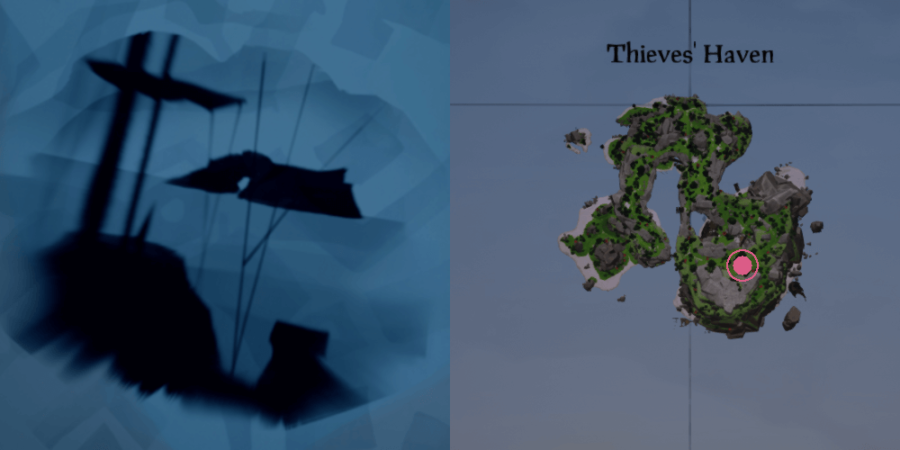 L'image et l'emplacement du coffre squelette sur Thieve's Haven.