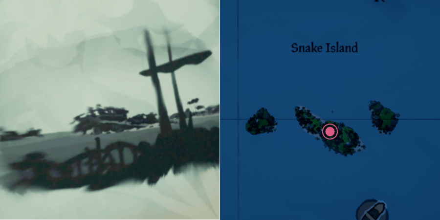 L'emplacement de la clé sur l'île aux serpents.