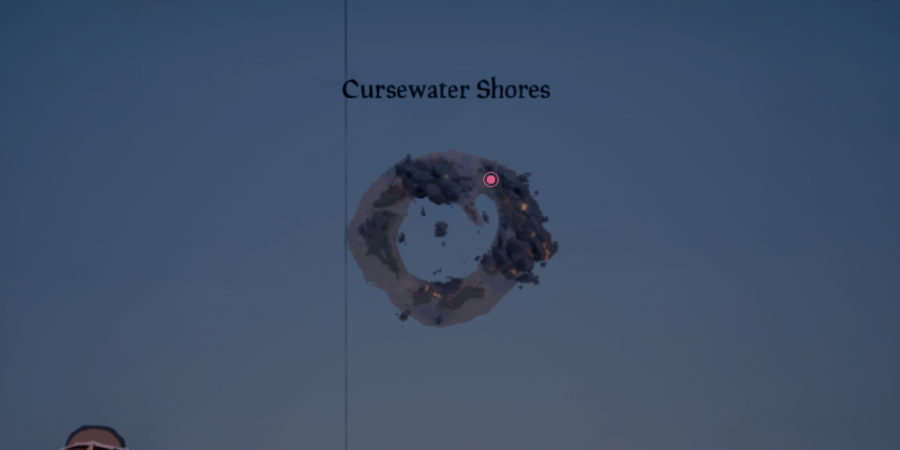 l'emplacement de l'artefact sur les rives de Cursewater.