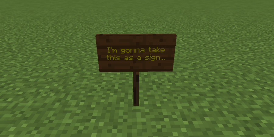 Un signe Minecraft épicéa avec texte jaune.