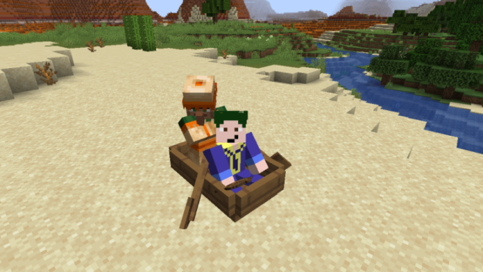 Riding in a boat with a Villager.