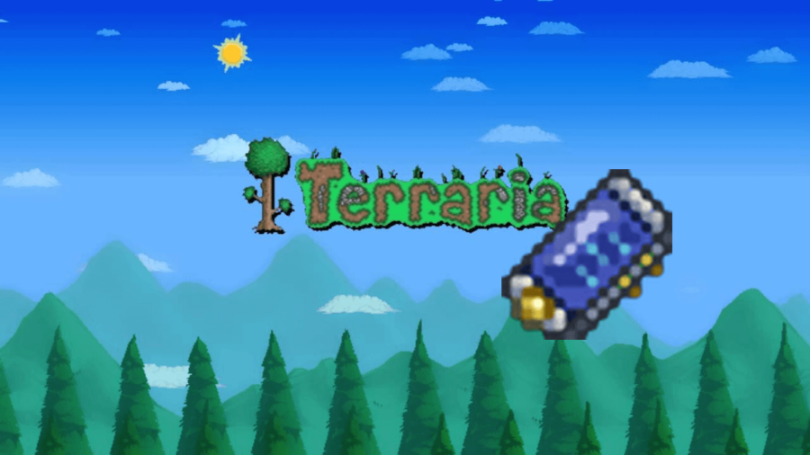 Écran de titre Terraria avec un téléphone portable.