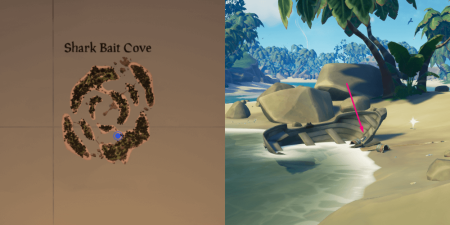 L'emplacement du Cursed Rogue Journal sur Shark Bait Cove.