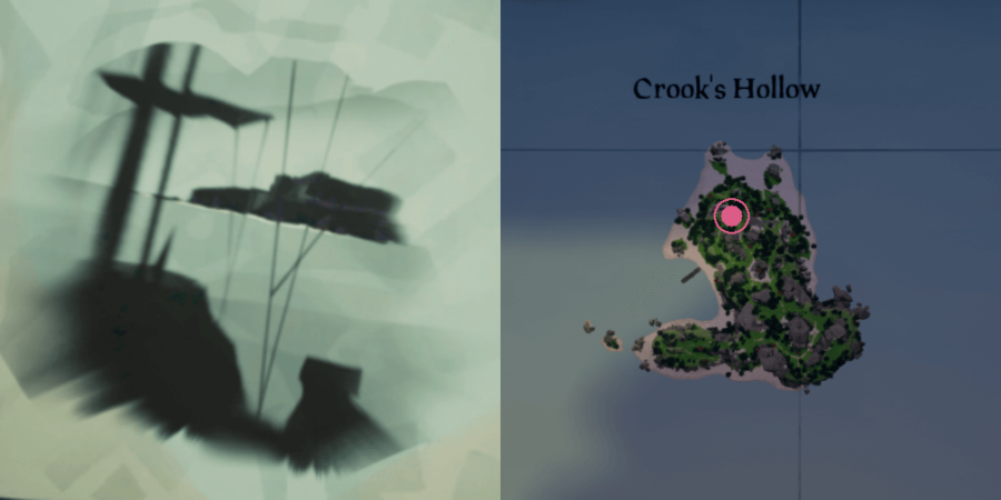 L'image et l'emplacement du coffre squelette sur Crooks Hallow.