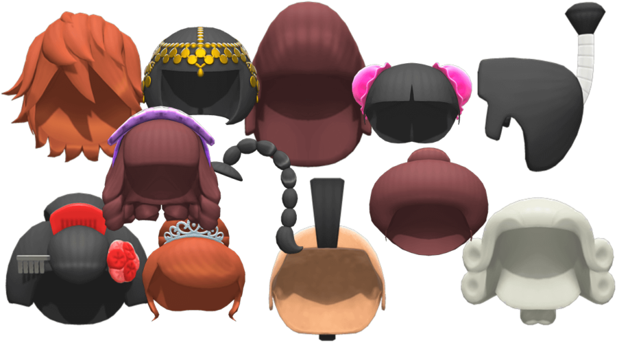 Plusieurs coiffes dans Animal Crossing: New Horizons.