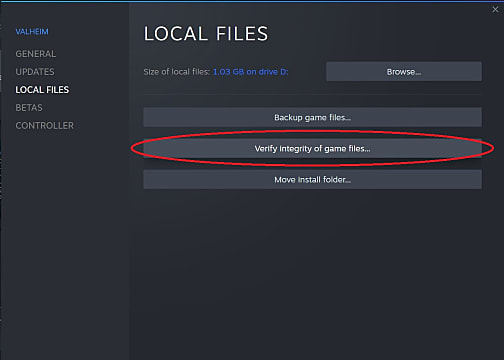 L'option de vérification de l'intégrité des fichiers de jeu dans l'onglet Fichiers locaux de Steam.