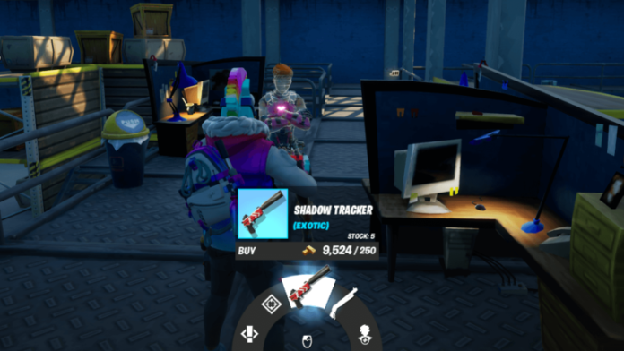 A character purchasing an Item from Reese in Fortnite.