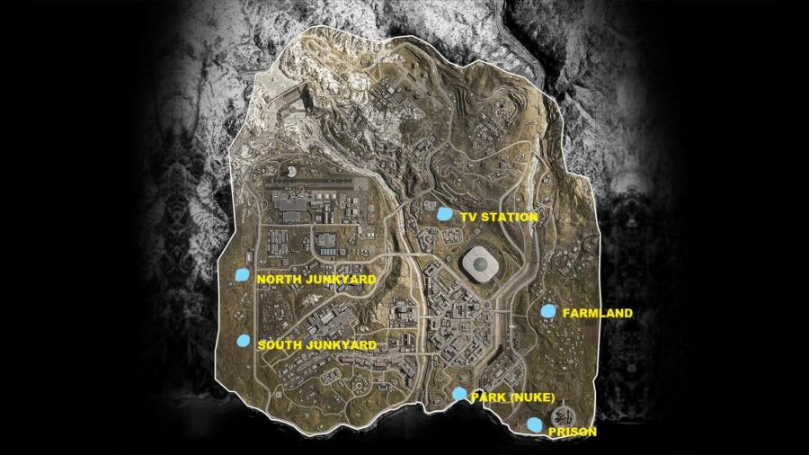 La carte de tous les bunkers de COD Warzone.