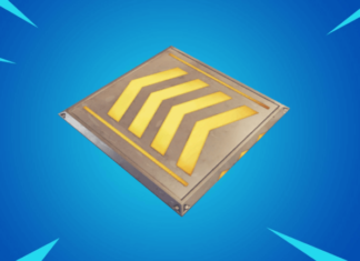 A Boost Pad on a Fortnite Background.