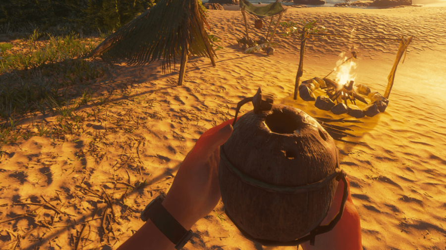 Un flacon de noix de coco dans Stranded Deep.