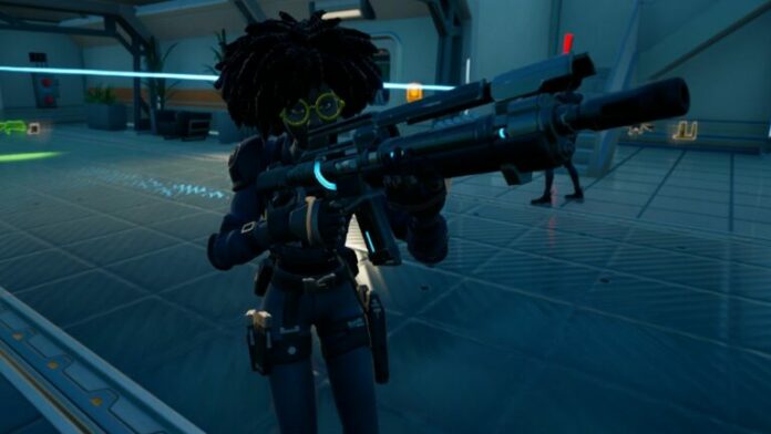 Doctor Slone holding her Pulse Rifle in Fortnite.
