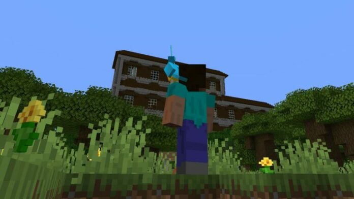 A parrot and Steve looking at a Woodland Mansion.