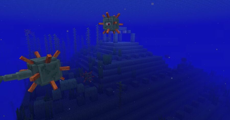 Un monument océanique avec des gardiens dans Minecraft.