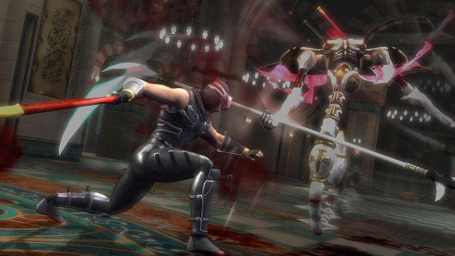 Ryu en noir combattant une créature de gargouille démoniaque de moine argenté et rouge. 
