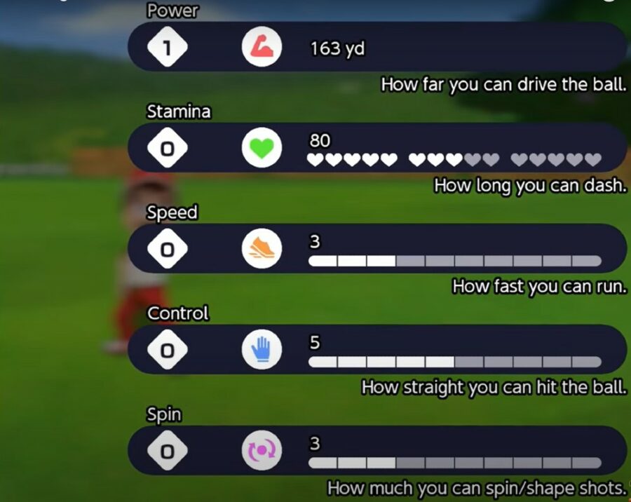 Statistiques dans Mario Golf Super Rush.