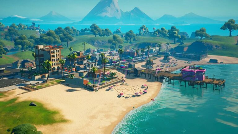 Side-overhead view of Believer Beach in Fortnite.