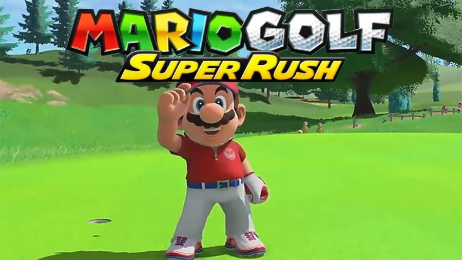 Mario sur un parcours dans Mario Golf Super Rush.