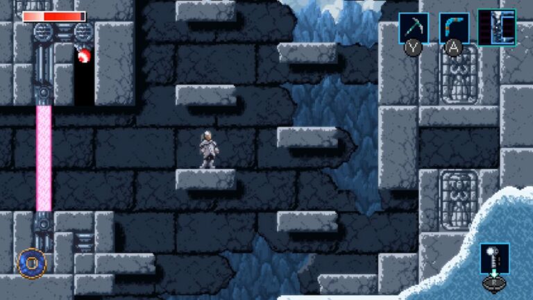 Comment appuyer sur les interrupteurs au-dessus des portes laser dans The Glacier dans Axiom Verge 2?