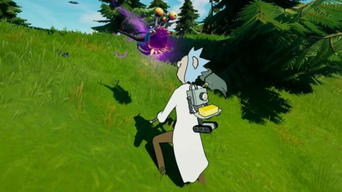 Rick looking at a parasite in Fortnite.