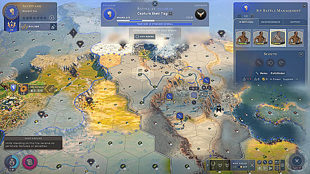Carte de l'humanité montrant les hexagones de combat dans une guerre.