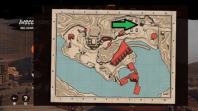 Une carte du complexe, montrant l'emplacement d'un stand de livraison.