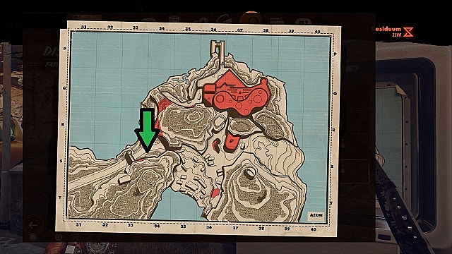 Une carte de Firstad Rock montrant l'emplacement d'un kiosque Gideon Fry.