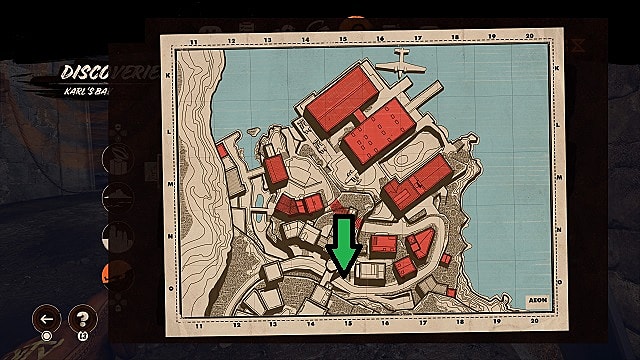 Une carte de Karl's Bay indiquant où se trouve un stand de livraison.