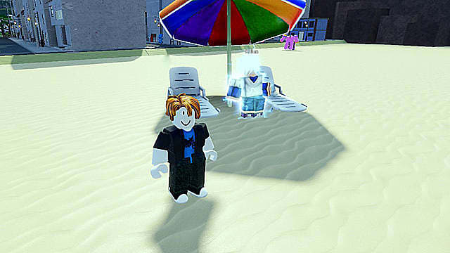 Le stand de plage aux couleurs vives de Killua à Roblox.