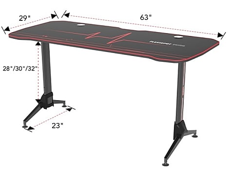 Un rendu du bureau de jeu ergonomique Flexispot montrant ses dimensions.