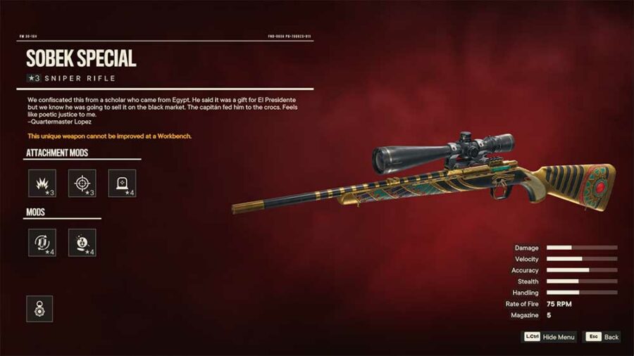 fusil de sniper unique spécial sobek dans far cry 6