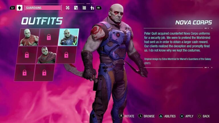 Comment obtenir la tenue Nova Corp de Drax dans Marvel's Guardians of the Galaxy