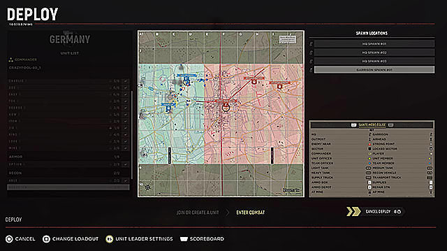 La carte de réapparition du déploiement pour les garnisons et les avant-postes.