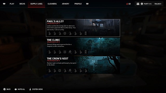 Une capture d'écran du menu des lignes d'approvisionnement et des récompenses dans Back 4 Blood.