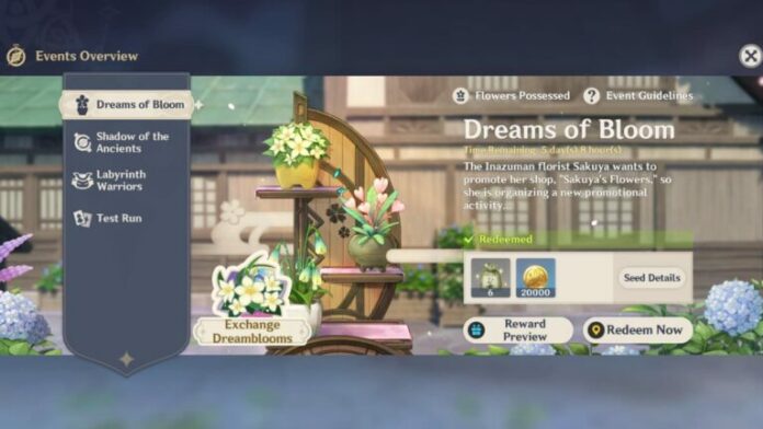 Guide de l'événement Genshin Impact Dreams of Bloom
