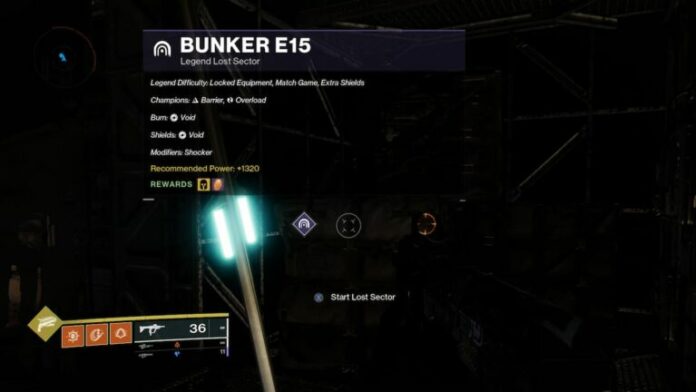 Emplacement du secteur perdu du bunker E15 dans Destiny 2

