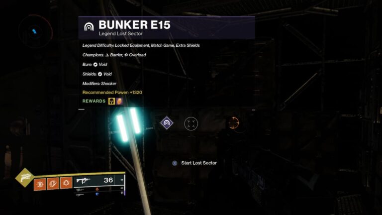 Emplacement du secteur perdu du bunker E15 dans Destiny 2