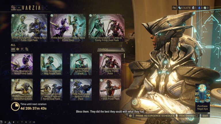 Toutes les Warframes disponibles pendant la première semaine de Prime Resurgence