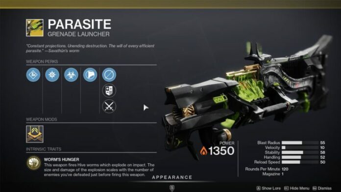 Lanceur de vers Destiny 2 Parasite – Avantages et comment l'obtenir
