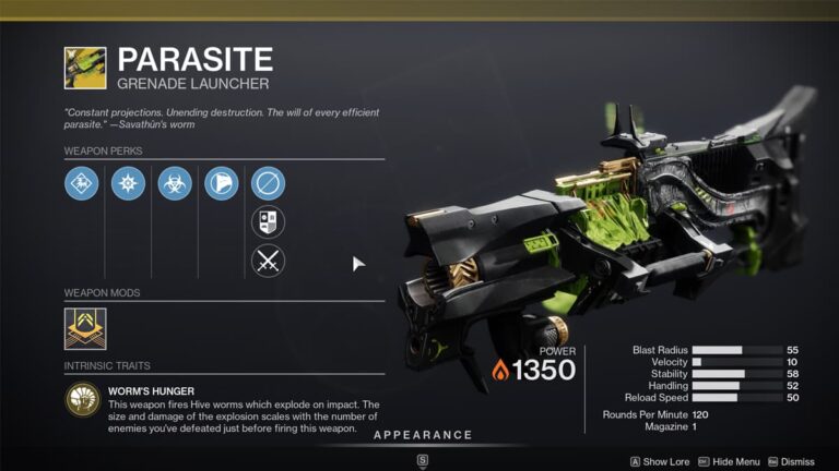 Lanceur de vers Destiny 2 Parasite – Avantages et comment l'obtenir