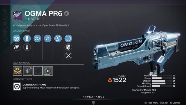 Fusil à impulsion Destiny 2 OGMA PR6 – Guide God Roll