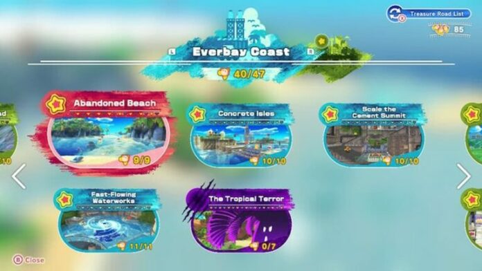 Toutes les missions d'étape pour Everbay Coast à Kirby and the Forgotten Land
