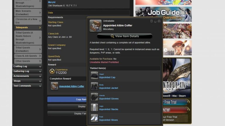 Comment débloquer l'équipement glamour Appointed Attire dans Final Fantasy XIV