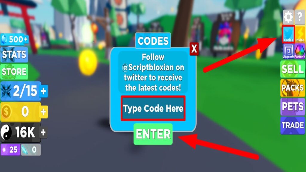 Utiliser la zone de texte du code pour Roblox Ninja Legends