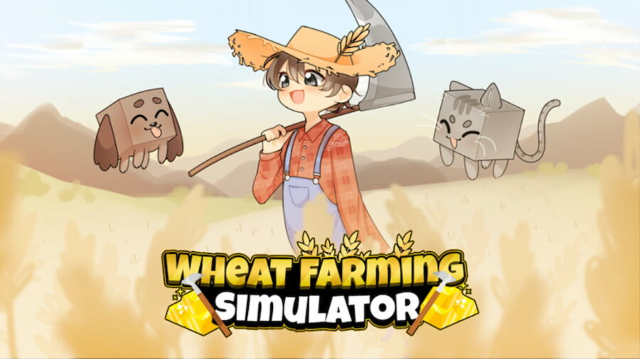Personnage Roblox Wheat Farming Simulator debout dans un champ de blé