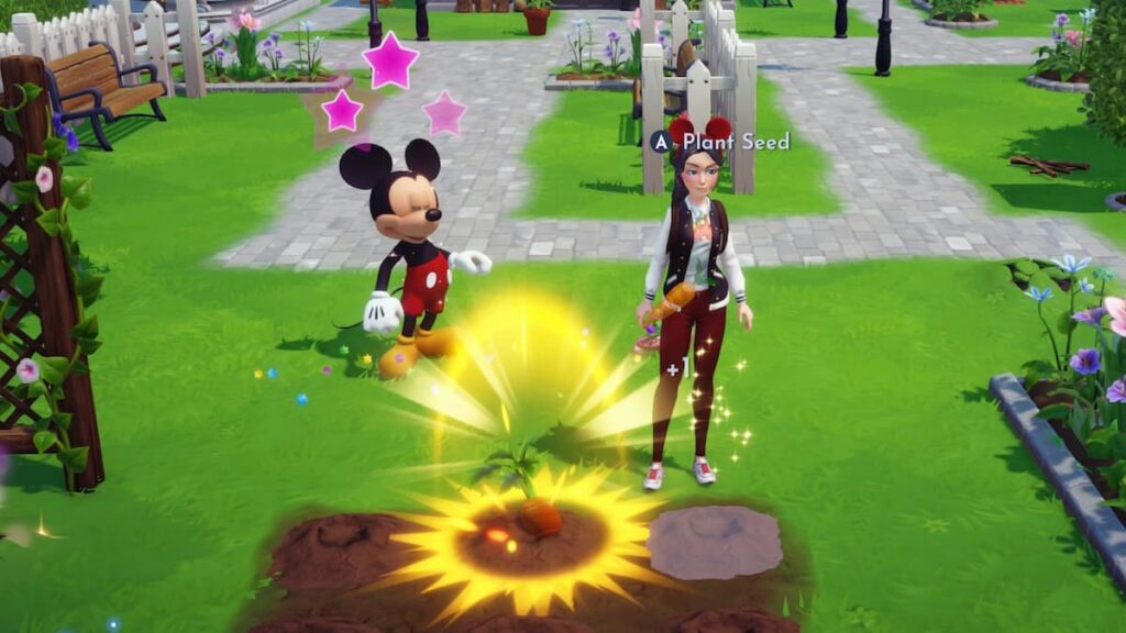 Jardiner avec Mickey et augmenter les niveaux d'amitié avec lui