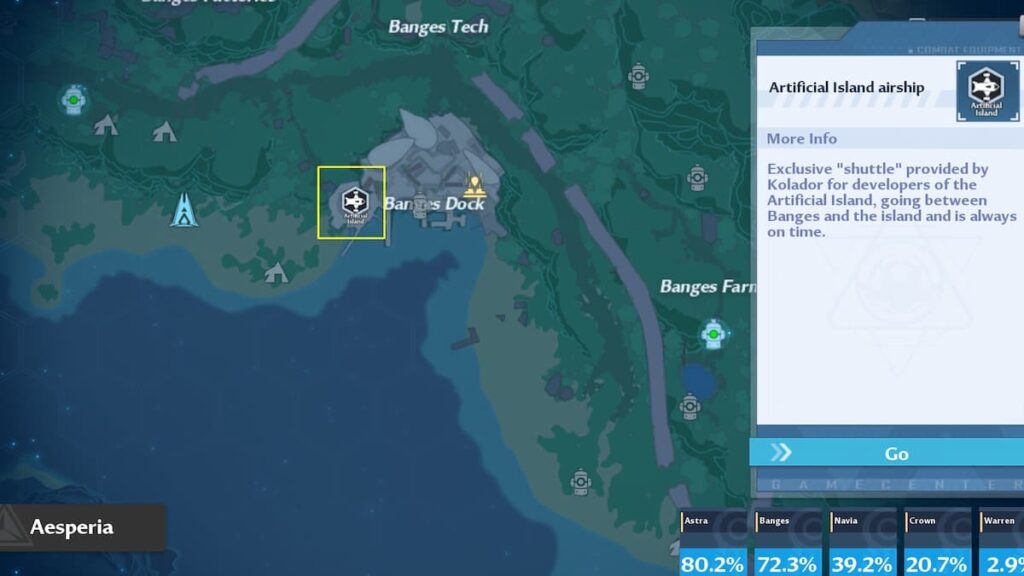 Carte de localisation du dirigeable Tower of Fantasy Artificial Island