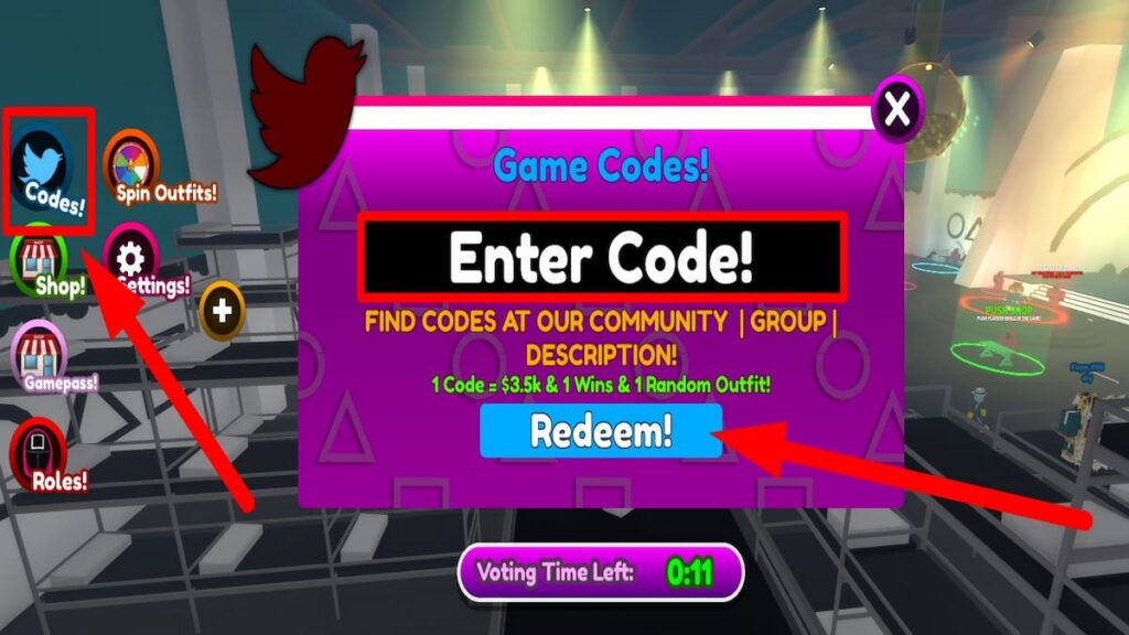 Utiliser la zone de texte du code pour Roblox Squid Game O