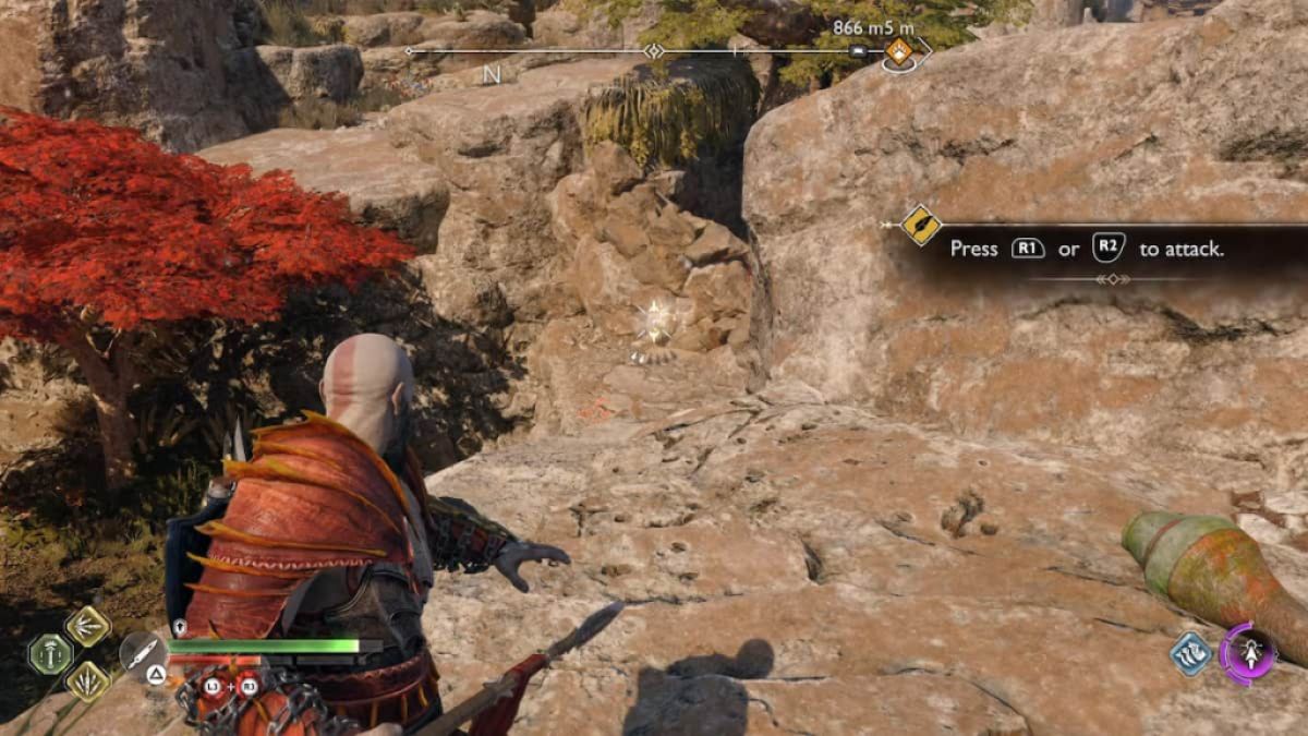 Kratos utilisant Draupnir Spear pour ouvrir la voie à un coffre légendaire