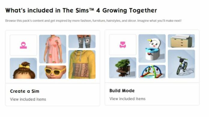 Tous les articles CAS et à construire/acheter dans le pack d'extension Les Sims 4 Grandir Ensemble
