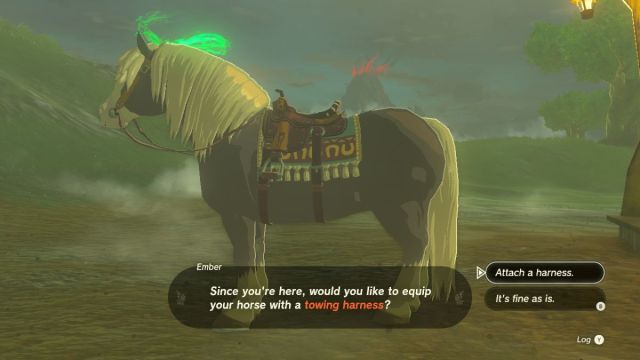 Zelda Tears of the Kingdom équipe un menu d'invite de harnais de remorquage de chevaux